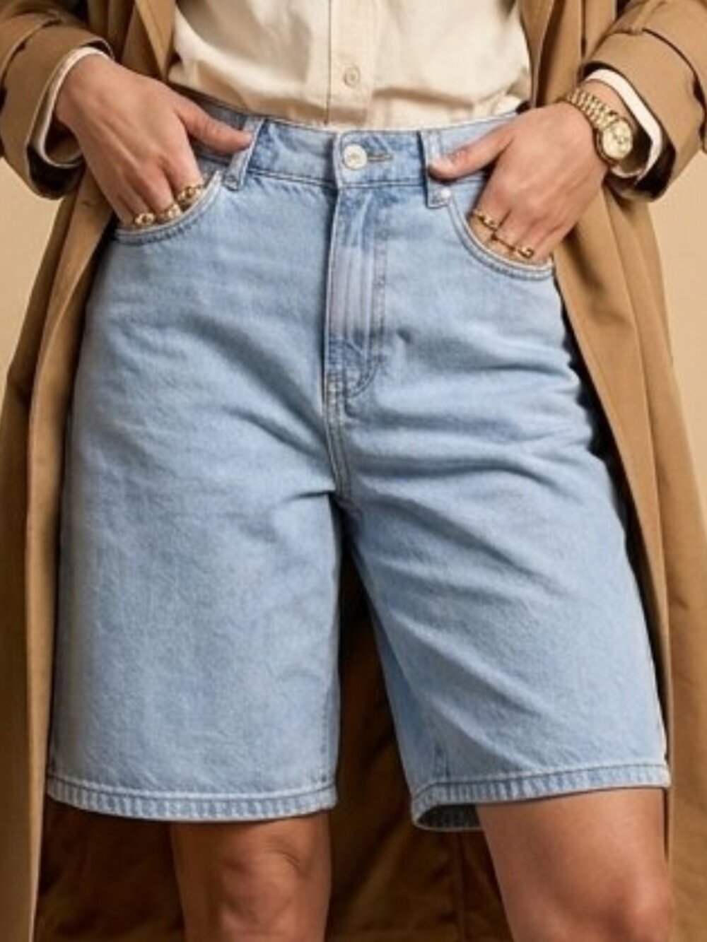 OAT New York Cloud Luxe High Waisted Jean Bermuda Shorts Relaxed Size 2/26